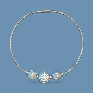 Silver Plated Cable Necklace w/Hand Painted Snowflake Beads #85